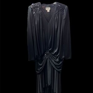 Vintage - 80's Abbey Kent Black Draped Dress